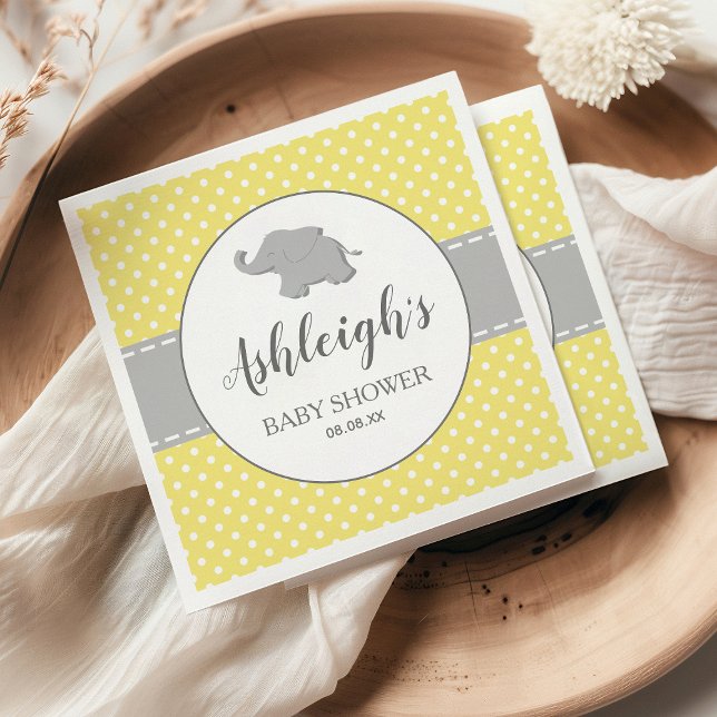 Guardanapo De Papel Chuva de Bebê Elefante Amarelo Cinza Bolinhas (Criador carregado)