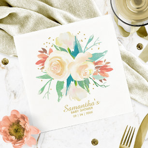 Guardanapo De Papel Chuva de Bebê Floral Aquarela Pêssego