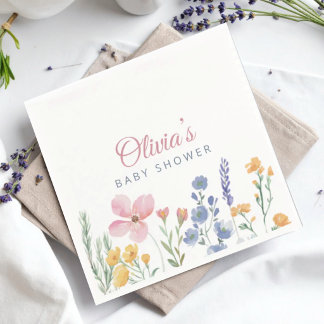 Guardanapo De Papel Chuva de Bebê Floral Aquarela Rosa Flor Silvestre