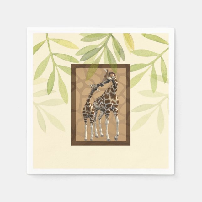 Guardanapo De Papel Chuva de Bebê Girafas Beijando Marrom Dourado Zool (Frente)