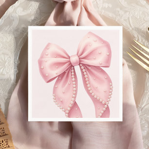 Guardanapo De Papel Chuva de Bebê Laço Rosa Elegante Pérola
