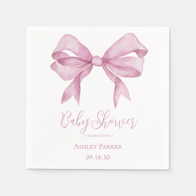 Guardanapo De Papel Chuva de Bebê Menina com Laço Rosa (Frente)