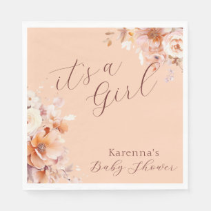 Guardanapo De Papel Chuva de Bebê Menina Floral Vintage Outono Pêssego