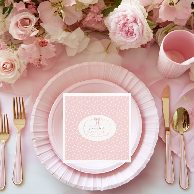 Guardanapo De Papel Chuva de Bebê Menina Laço Rosa Bolinhas Coquette (Criador carregado)