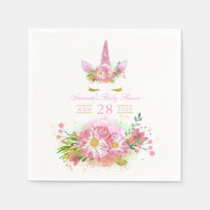 Guardanapo De Papel Chuva de Bebê Menina Unicórnio Floral Rosa e Doura