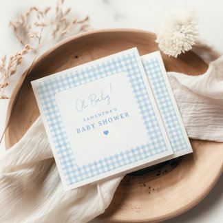 Guardanapo De Papel Chuva de Bebê Menino Boho Aquarela Xadrez Azul