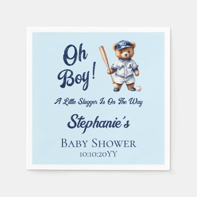 Guardanapo De Papel Chuva de Bebê Menino de Baseball Urso Fofo  (Frente)