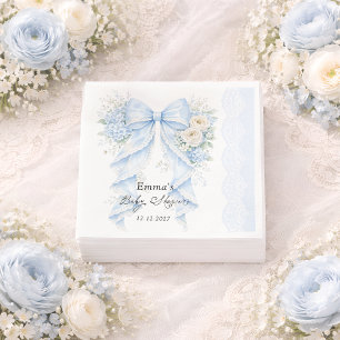 Guardanapo De Papel Chuva de Bebê Menino Floral com Laço Azul Elegante
