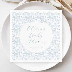 Guardanapo De Papel Chuva de Bebê Menino Floral Vintage Laço Azul Eleg