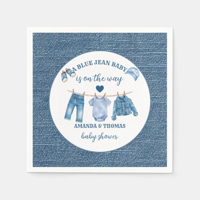 Guardanapo De Papel Chuva de Bebê Menino Jean Azul  (Frente)