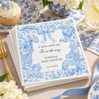 Guardanapo De Papel Chuva de Bebê Menino Safari Toile de Jouy Azul