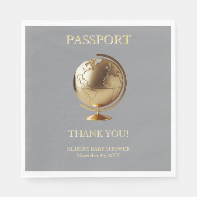 Guardanapo De Papel Chuva de Bebê Passaporte Viagem Globo de Ouro (Frente)