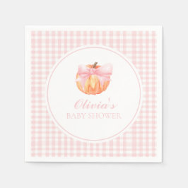 Guardanapo De Papel Chuva de bebê Pumpkin Pink com laço e xadrezinho