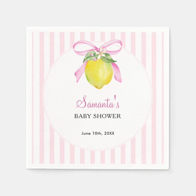 Guardanapo De Papel Chuva de Bebê Rosa Limão Coquette (Frente)