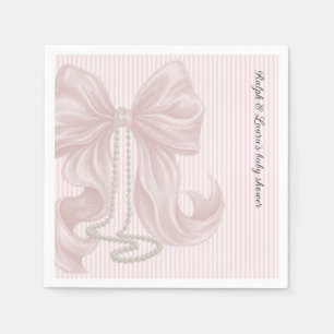 Guardanapo De Papel Chuva de Bebê Rosa Marfim com Laço Listrado