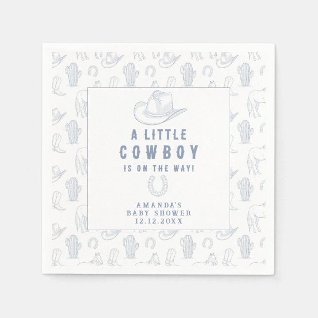 Guardanapo De Papel Chuva de Bebê Toile de Jouy Azul Caubói Ocidental (Frente)