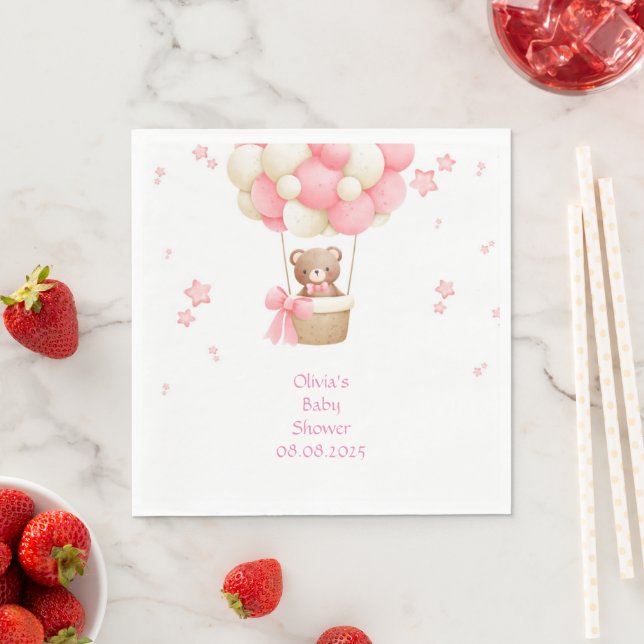 GUARDANAPO DE PAPEL CHUVA DE BEBÊ URSO TEDDY ROSA  (Insitu)