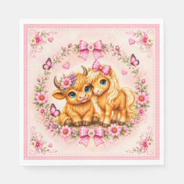 Guardanapo De Papel Chuva de Bebê Vaqueira Rosa e Vaca das Terras Alta