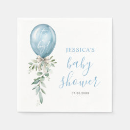 Guardanapo De Papel Chuva de Bebê Verde com Balão Azul em Aquarela