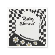 Chuva de Bebê Xadrez Preto e Branco Groovy Retrô