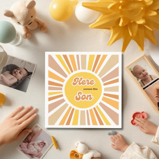 Guardanapo De Papel Chuva de Bênçãos Boho Retro Amarelo Sol Brilhante