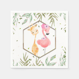 Guardanapo De Papel Chuva de Bênçãos Infantil de Flamingo e Girafa em