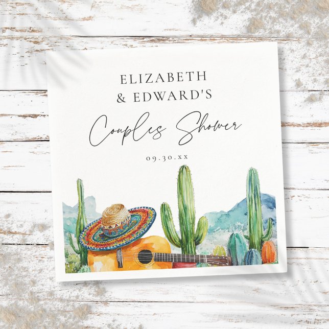 Guardanapo De Papel Chuva de Casal Festa Mexicana de Cacto em Aquarela (Watercolor Mexican Cactus Fiesta Couples Shower Napkins)