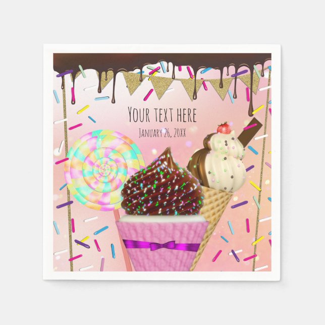 Guardanapo De Papel Chuva de Confeitos Terra dos Doces Festa de Doces (Frente)