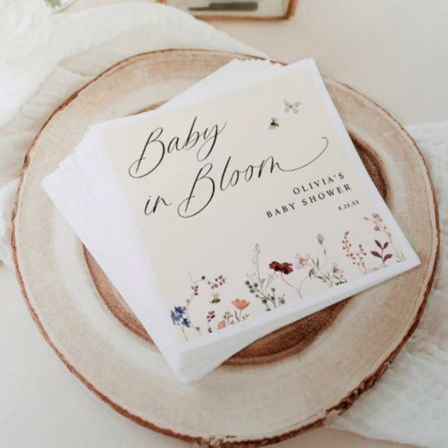 Guardanapo De Papel Chuva de Flores Silvestres & Abelhas Boho Festa de (Boho Wildflower Baby Shower Napkins - Bees & Wildflowers - Baby in Bloom)