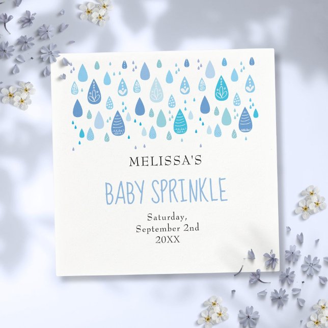 Guardanapo De Papel Chuva de gotas de chuva azul bebê Menino Sprinkle  (Baby Blue Raindrops Baby Boy Sprinkle Shower Napkins)
