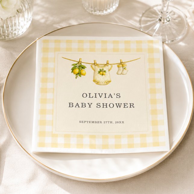 Guardanapo De Papel Chuva de Lembrancinhas de Baby Shower Gingham Limã (Criador carregado)