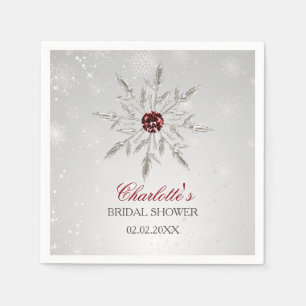 Guardanapo De Papel Chuva de Neve Prata Vermelha Noivado de Inverno