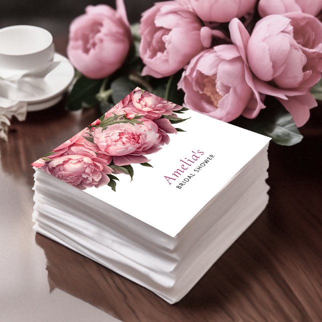 Guardanapo De Papel Chuva de Noiva Aquarela Peônias Rosa (Pink Peonies Watercolor Bridal Shower Napkins)