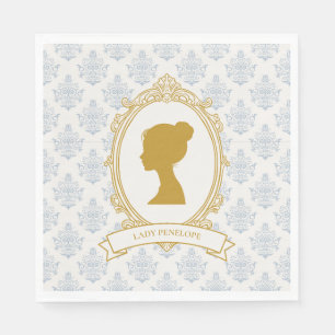 Guardanapo De Papel Chuva de Noiva Azul e Dourado Elegante em Damasco
