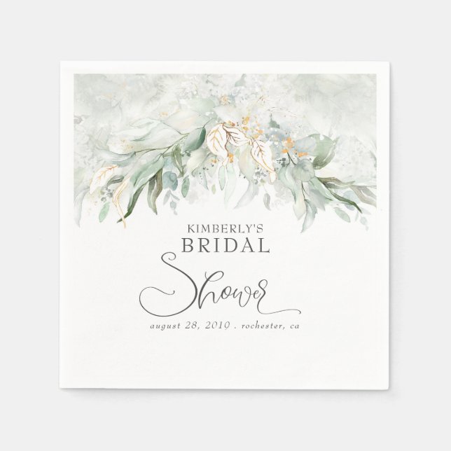 Guardanapo De Papel Chuva de Noiva Boho de Verde de Eucalipto Dourado (Frente)