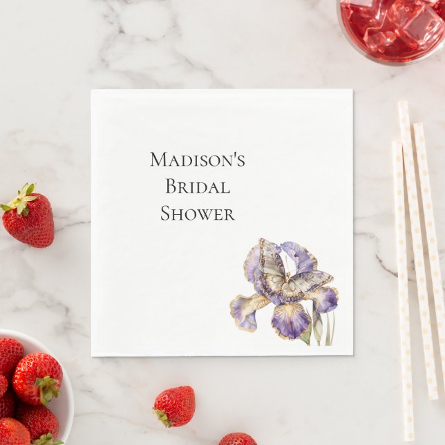 Guardanapo De Papel Chuva de Noiva Borboleta Floral Íris Dourado Roxo (Insitu)