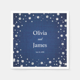 Guardanapo De Papel Chuva de Noiva Casal Jeans Azul Diamantes Pérolas 