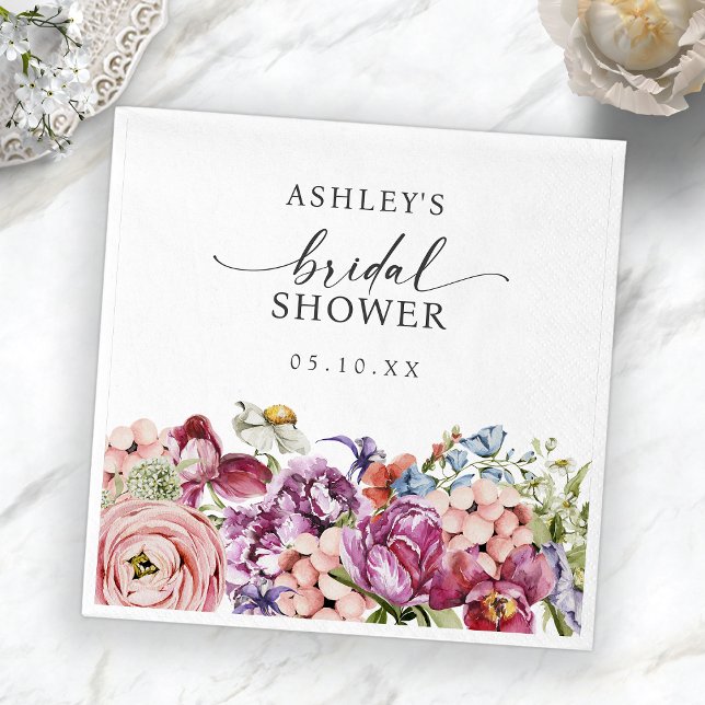 Guardanapo De Papel Chuva de Noiva Colorida (Bright Jewel Tone Colorful Floral Bridal Shower Napkins by Painted Paperie
)