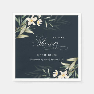 Guardanapo De Papel Chuva de Noiva Dark Navy White Greenery Flora Bunc