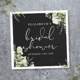 Guardanapo De Papel Chuva de Noiva Elegante Preto e Branco com Folhage