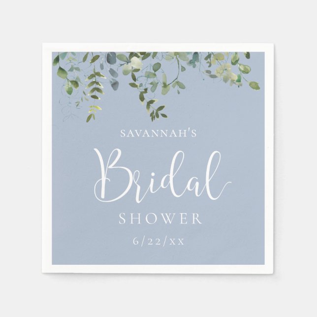 Guardanapo De Papel Chuva de Noiva em Aquarela Azul Poeira Elegante (Frente)