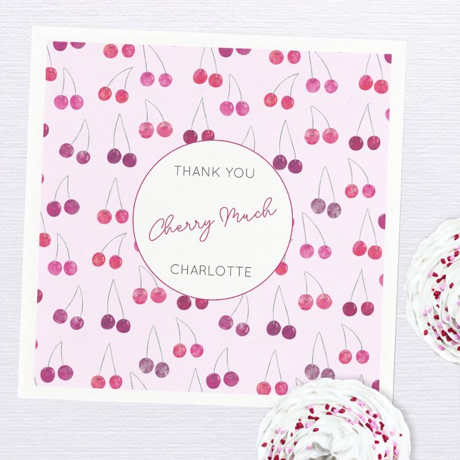 Guardanapo De Papel Chuva de Noiva em Aquarela Personalizada (Personalized watercolor cherries pattern thank you cherry much party paper napkin)