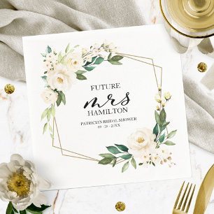 Guardanapo De Papel Chuva de Noiva Floral Branca Geométrica com Verdur