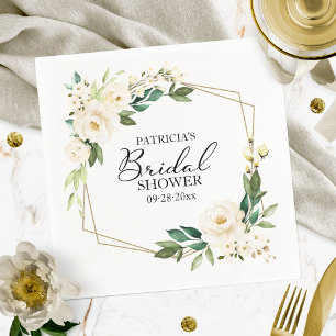 Guardanapo De Papel Chuva de Noiva Floral Branca Geométrica com Verdur