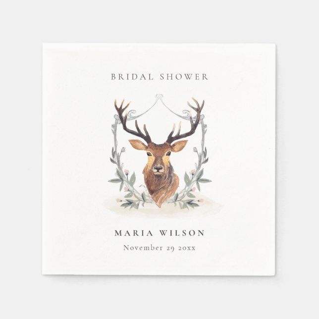 Guardanapo De Papel Chuva de Noiva Floral Elegante e Fofo Veado Escuro (Frente)