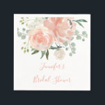 Guardanapo De Papel Chuva de Noiva Floral Pêssego Suave<br><div class="desc">Um elegante design de chuva de noiva floral em aquarela com flores de pêssego suave e creme acentuadas com folhas verde-sage exuberantes. A caligrafia em pêssego coordenada complementa o adorável design floral.</div>