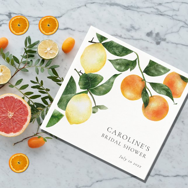 Guardanapo De Papel Chuva de Noiva Frutas Cítricas Aquarela Folhagem (Criador carregado)