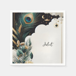 Guardanapo De Papel Chuva de Noiva Rústica Asiática com Nuvens e Pavão