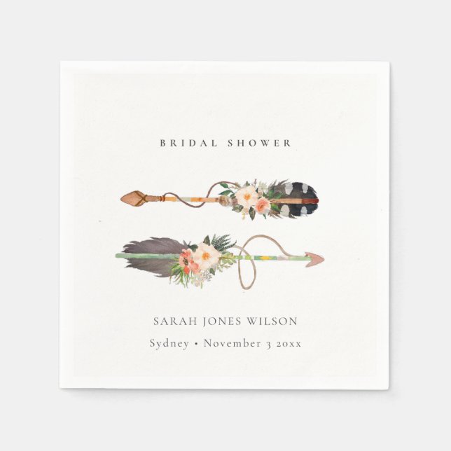 Guardanapo De Papel Chuva de Noiva Rustico Boho Floral de Pena de Seta (Frente)