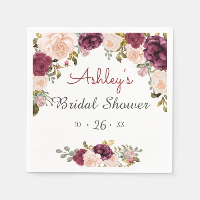 Guardanapo De Papel Chuva de Noiva Verde Folhagem Burgundy Marsala Ver (Frente)